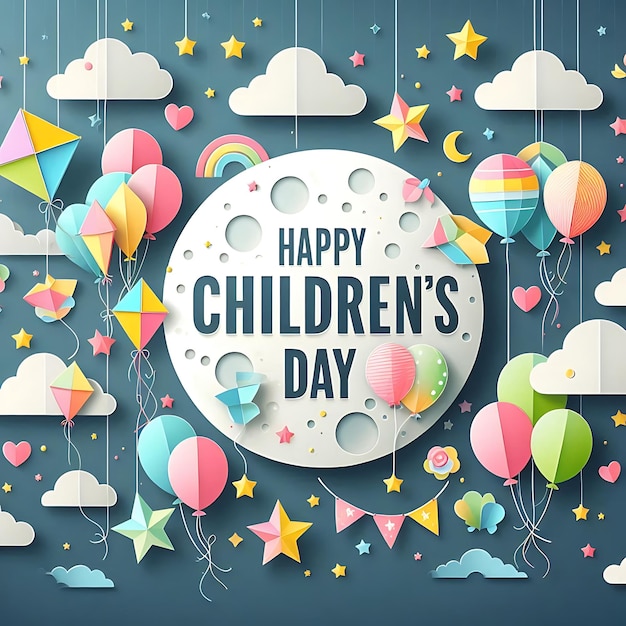 Photo a poster with a happy childrens day written on it