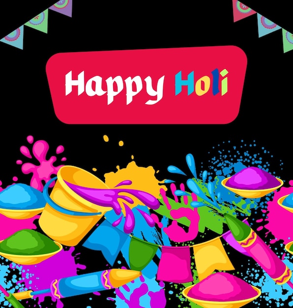 a poster with a happy face and colorful decorationssays happy holi