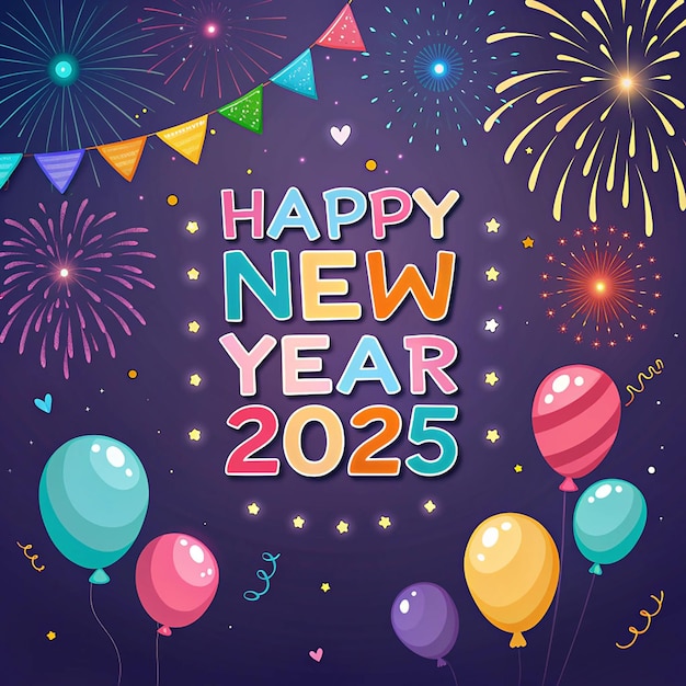 一张新年快乐的海报,上面有烟花和新年快乐