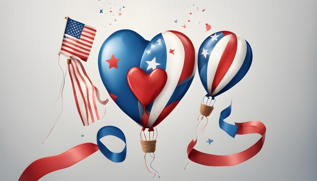 Photo a poster with a heart shaped balloons and a flag with the words american flags