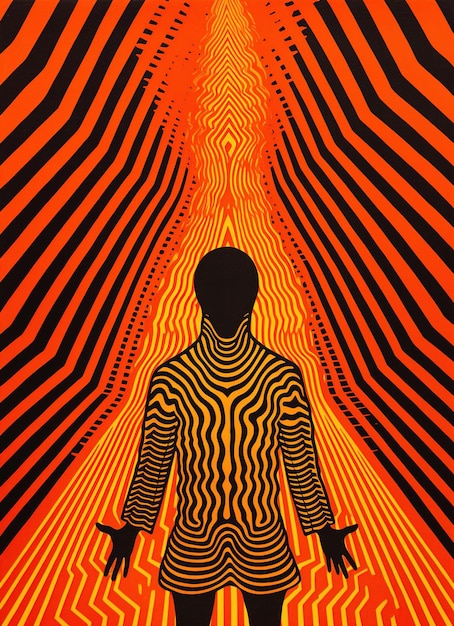 Photo a poster with a man in a black and orange background.