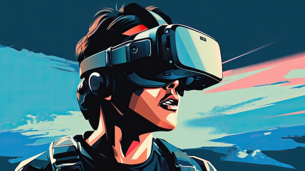 A poster with a man wearing virtual reality glasses.