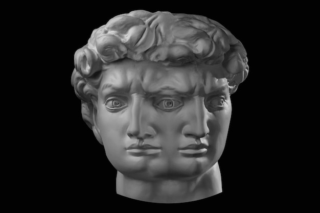 Poster con maschera doppia faccia maschile di scultura antica in stile surreale moderno concetto creativo