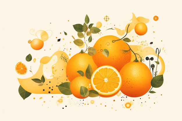 A poster with oranges and flowers on it