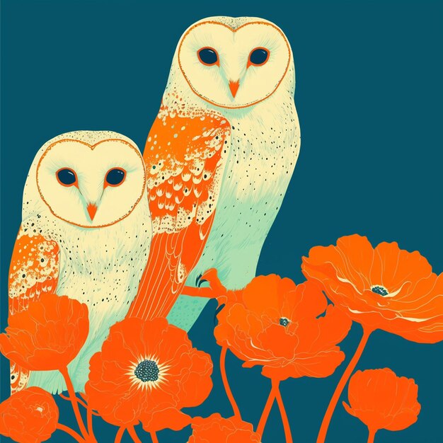 Photo a poster with owls and flowers with the words owl on it