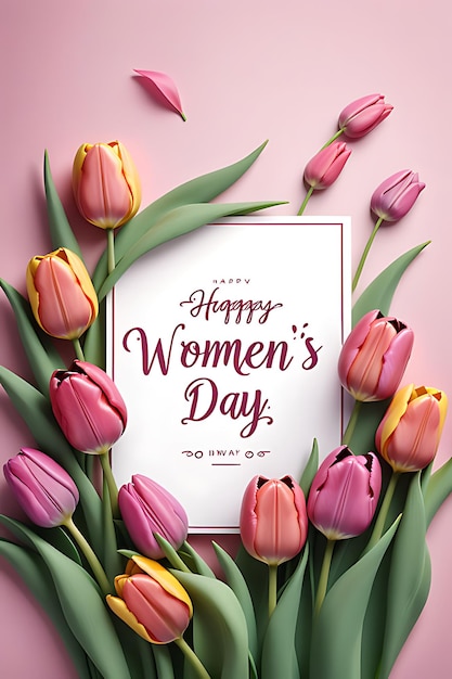 a poster with a pink background with a picture of a womans day on it