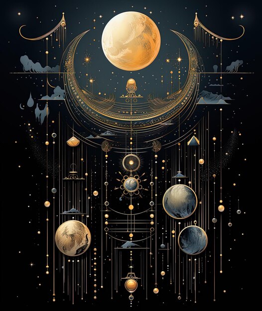 Photo a poster with planets and the moon on it