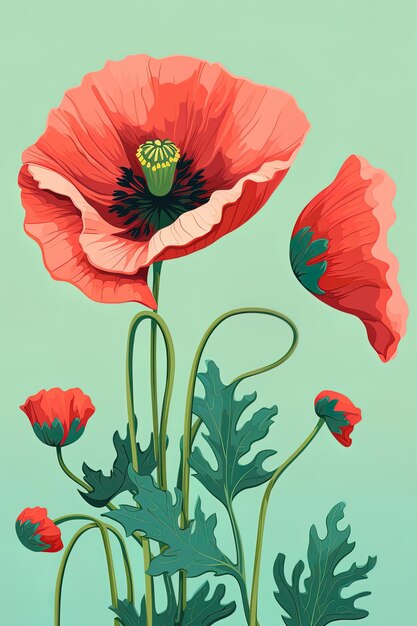 Photo a poster with a red flower with the green background