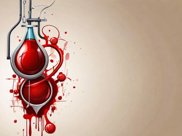 a poster with a red and green blood drop with a red background