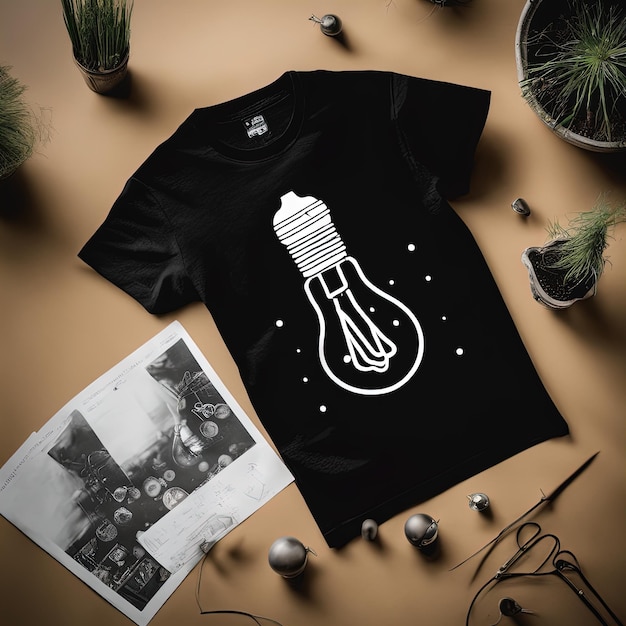 poster with retro hipster idea vector illustrationlight bulb with a tree on a black background the