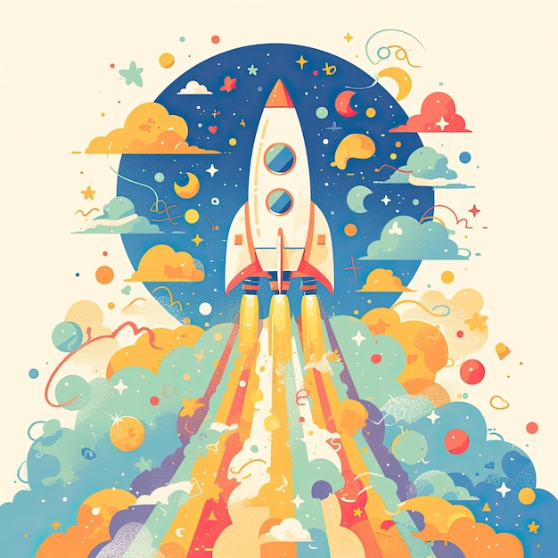 Photo a poster with a rocket and space shuttle on it