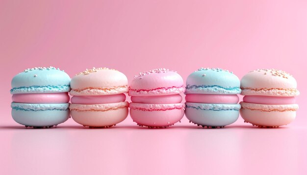 Photo a poster with a simplistic 3d arrangement of pastel macarons