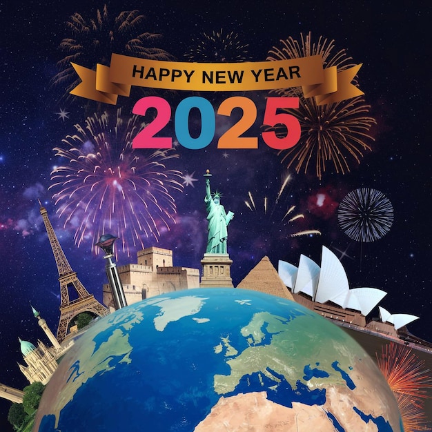 a poster with a statue of liberty and the words happy new year on it