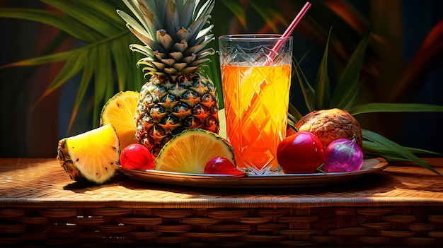 A poster with a still life of tropical sodas