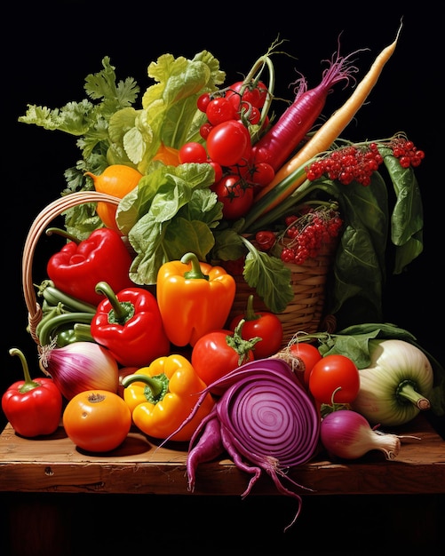 A poster with a still life with vegetables