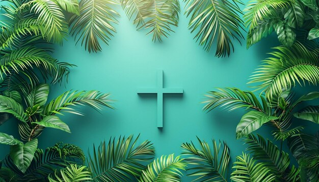 Photo a poster with stylized palm branches arranged in the shape of a cross