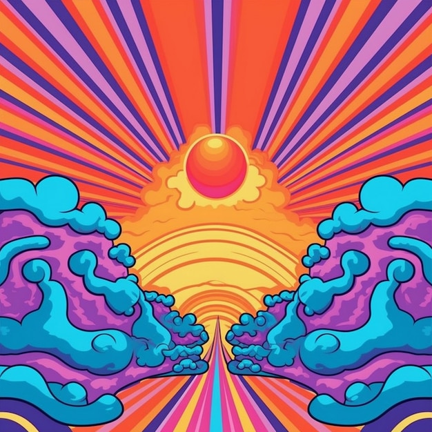 a poster with a sun and a sun in the middle.