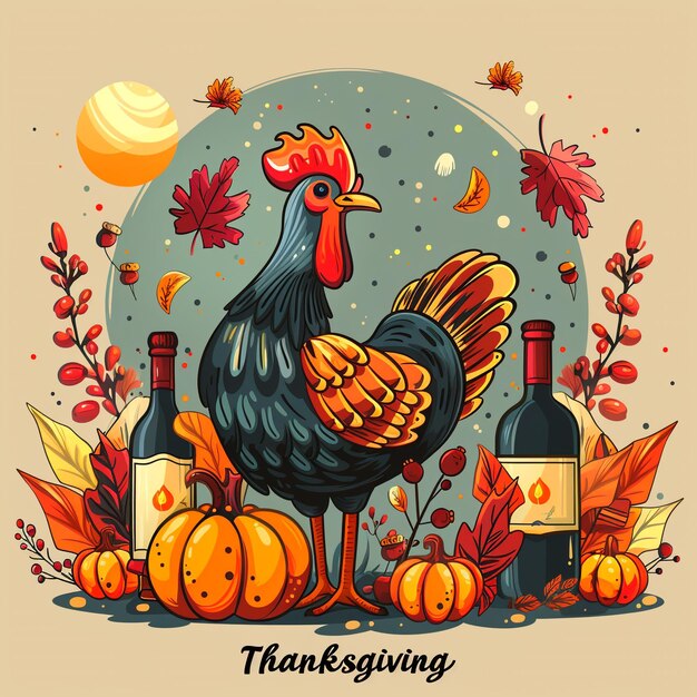 Photo a poster with a turkey and a bottle of wine