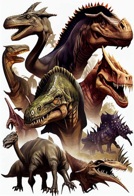 Poster with various types of dinosaurs in one set