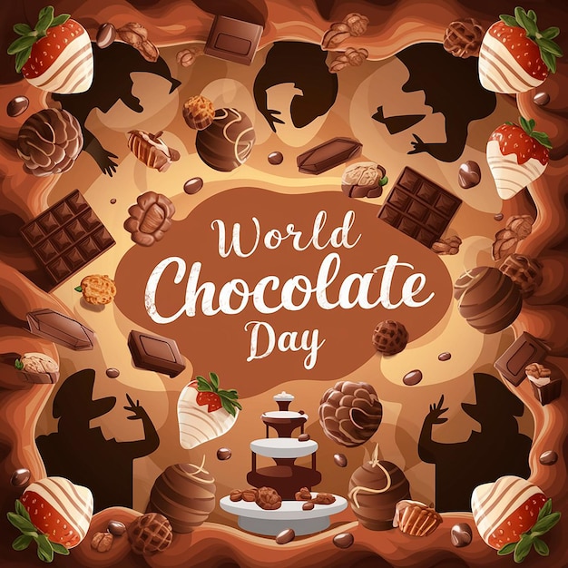 Foto un poster con un mondo di cioccolatini su di esso