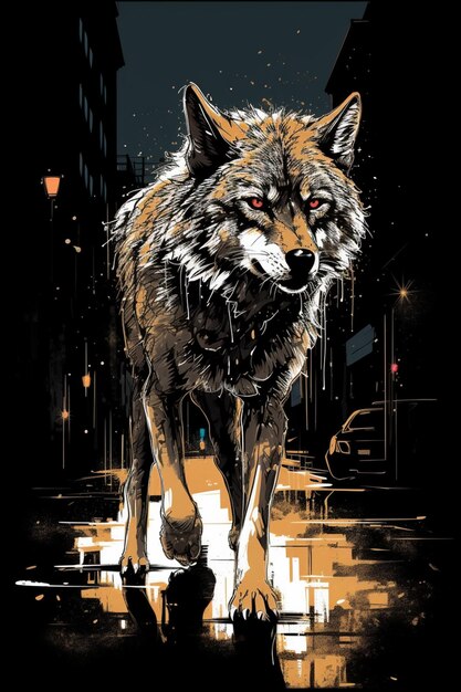 A poster of a wolf with the word wolf on it