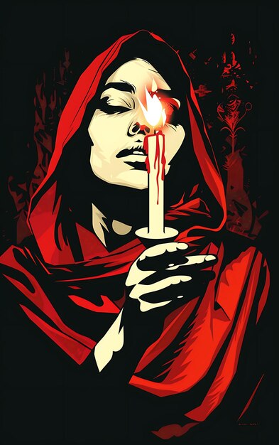 Photo a poster for a woman holding a candle with a red cloak