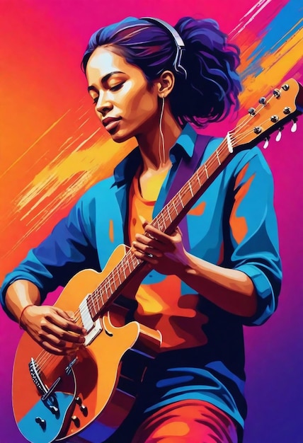 a poster for a woman playing a guitar