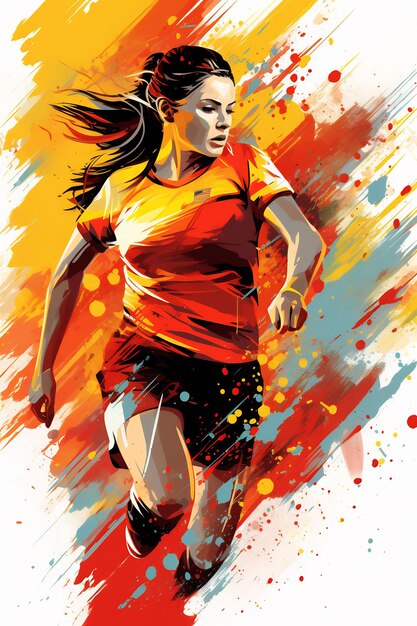 A poster for a woman running in a red shirt