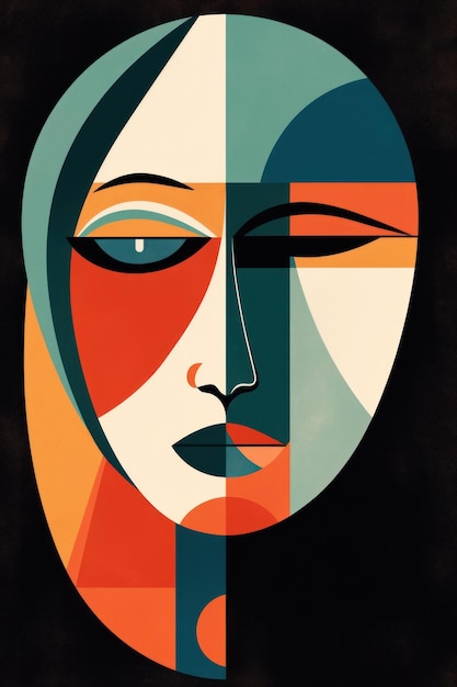 A poster for a woman's face with a colorful background.