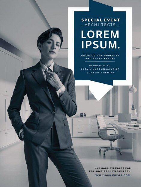 Photo a poster for a woman in a suit with a tie that says  art