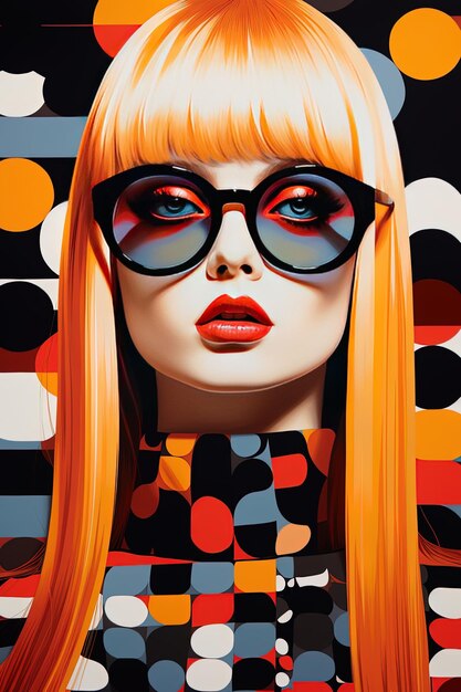 a poster of a woman wearing glasses with red lips and a red lipstick