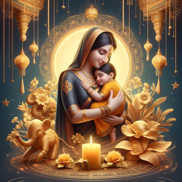 плакат для женщины с ребенком и свечой