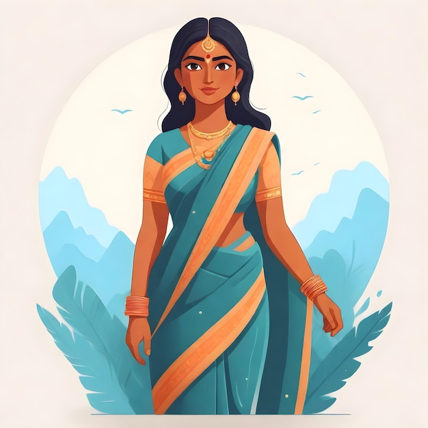 a poster for a woman with a blue background with a picture of a woman in a blue sari