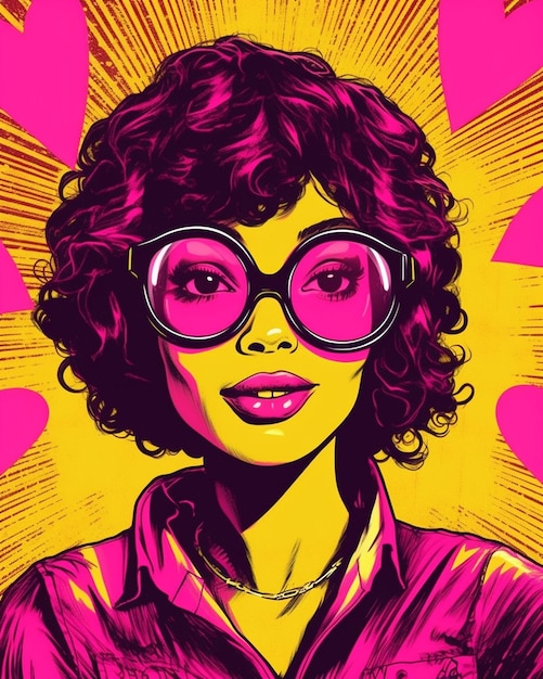 A poster for a woman with glasses and a pink shirt that says'the word'on it