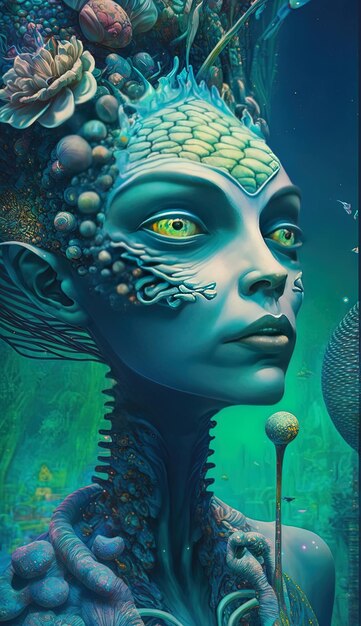 a poster for a woman with a green face and a blue body with the words  alien  on it