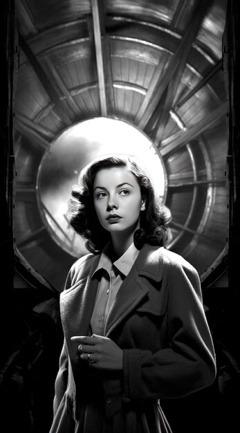 a poster for a woman with a light on it