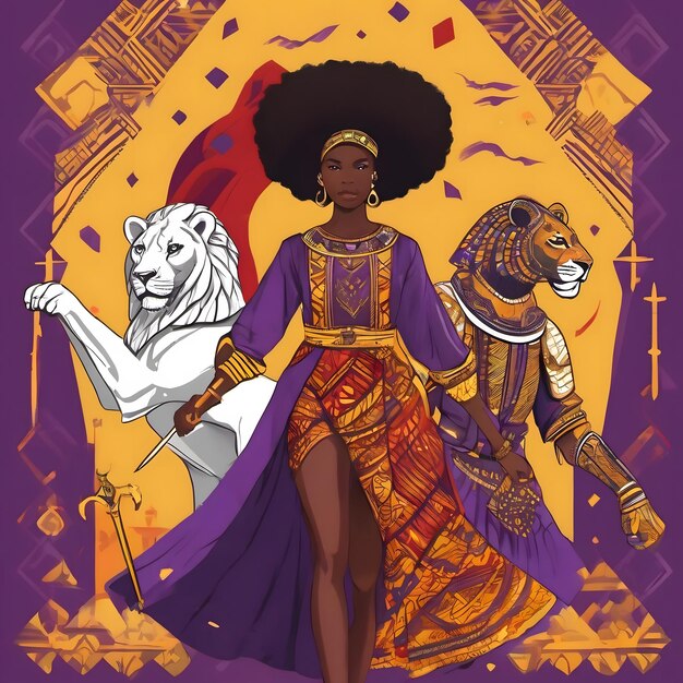 a poster for a woman with a lion and a lion