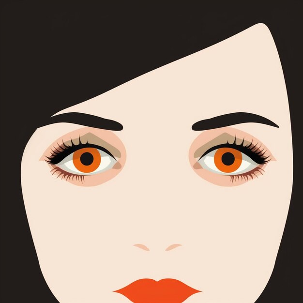 Photo a poster of a woman with orange eyes and a black background with a white outline.