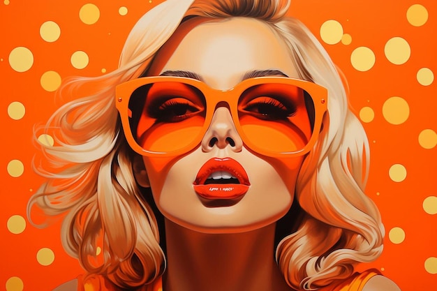 A poster for a woman with orange glasses