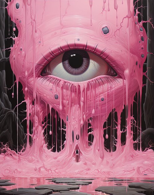 Photo a poster of a woman with a pink eye and a black and white image of a womans eye