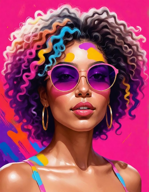Photo a poster of a woman with purple hair and purple glasses