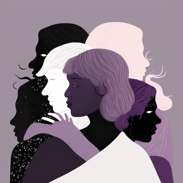 A poster of a woman with purple and white hair and a black face.