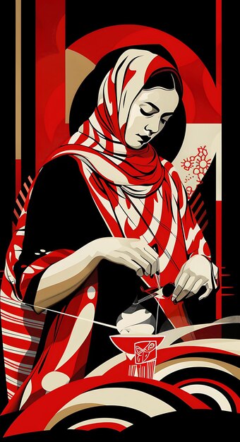 Photo a poster for a woman with a red and black scarf