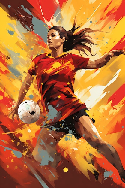 a poster of a woman with a soccer ball in her hand