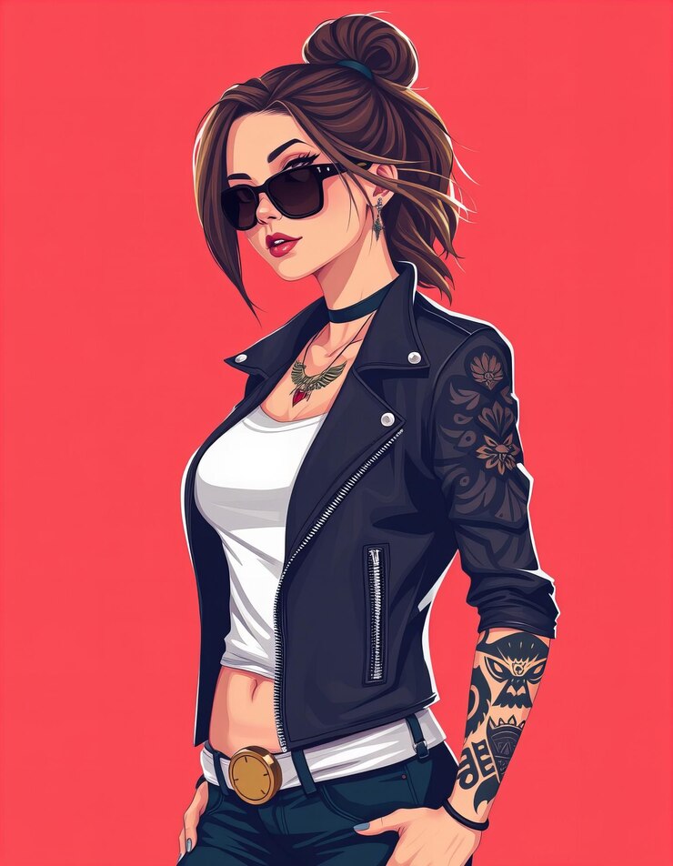 Photo a poster of a woman with a tattoo on her arm and a tattoo of a woman wearing a white tank top