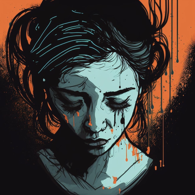 A poster of a woman with tears on her face