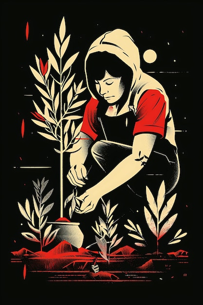 Photo a poster for a woman working in a garden