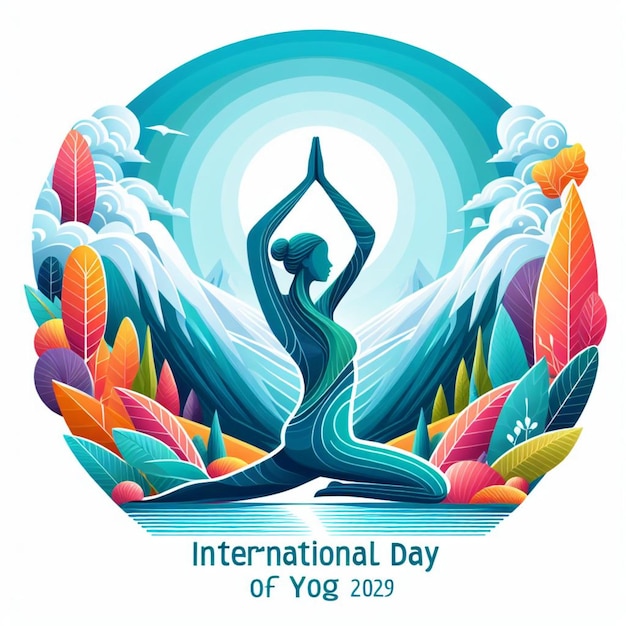 a poster of a woman in a yoga pose with the words international yoga ai generated