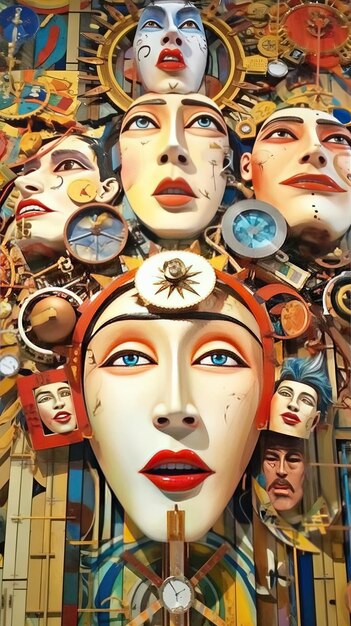 a poster of a womans face with different faces and faces