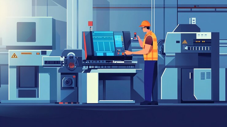 Photo a poster of a worker working in a factory